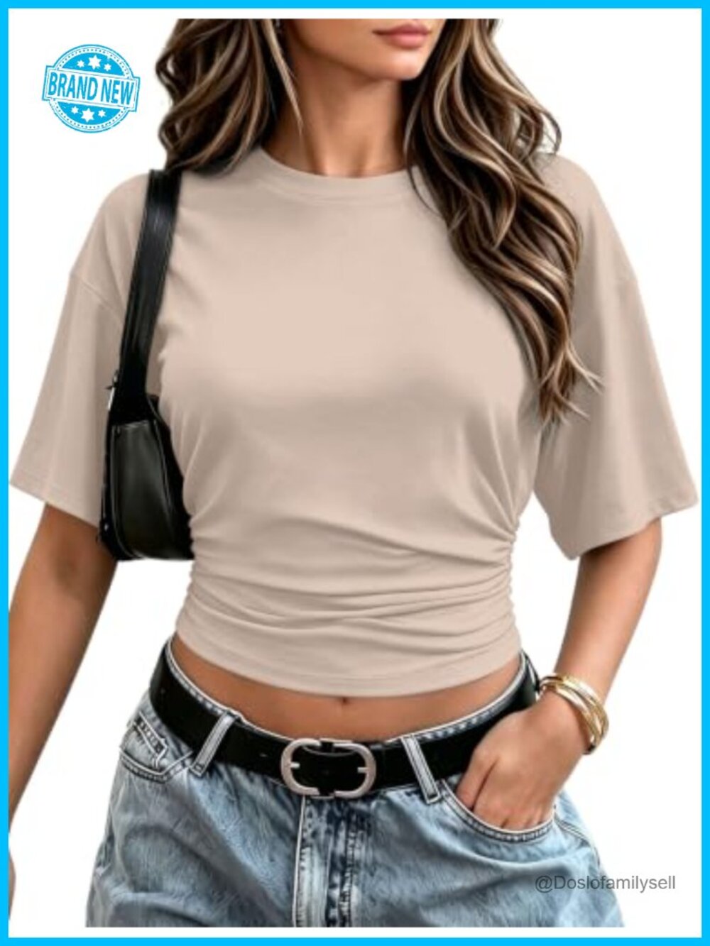 Sampeel Crop Top Batwing Short Sleeve Ruched Waist Fitted Summer Tee Going Out